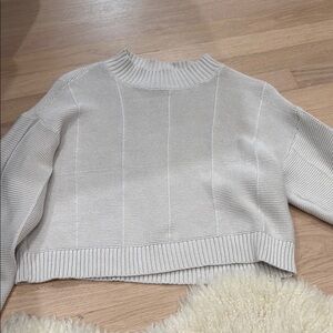 La Hearts Cream Ribbed Turtleneck Sweater cropped